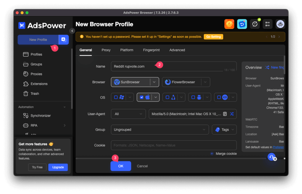 setup new profile setup new profile