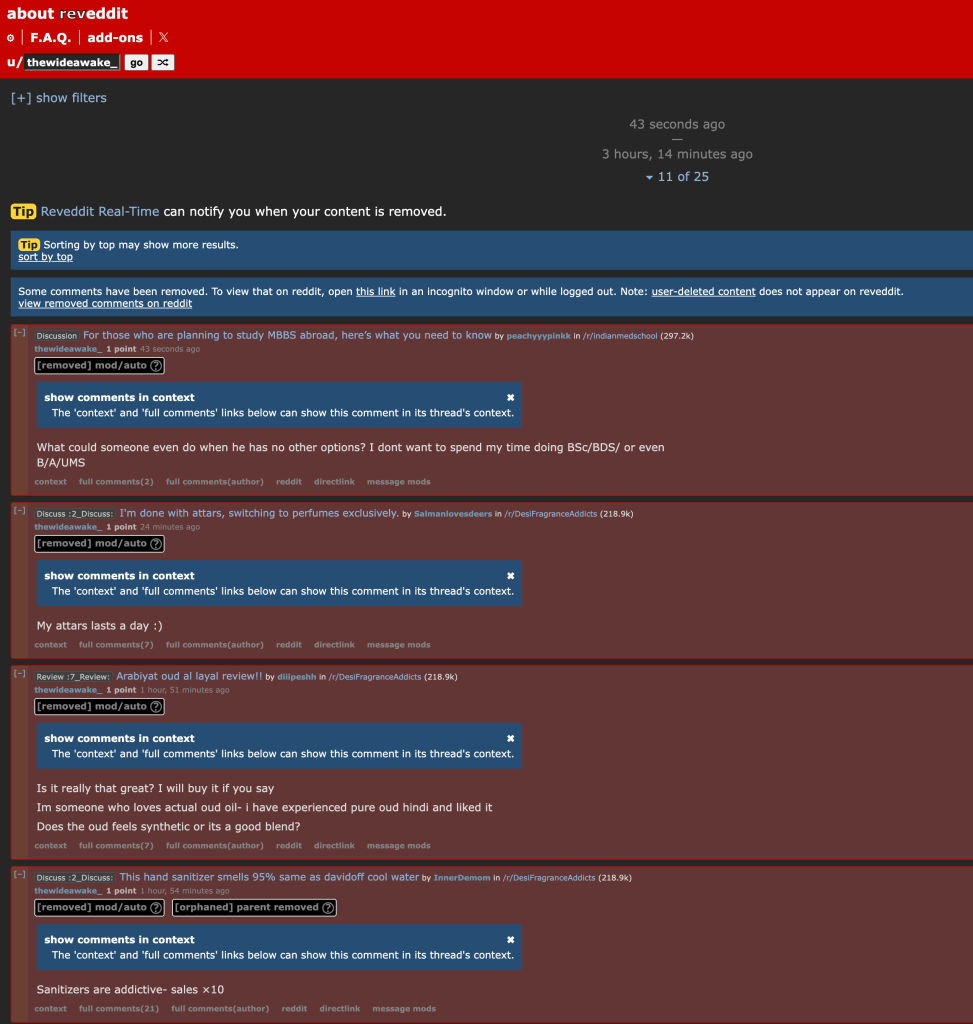 view removed content of an user view removed content of an user